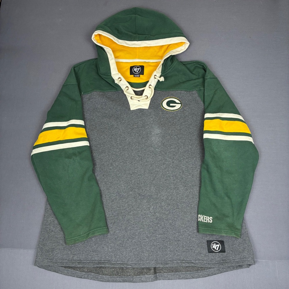 Green Bay Packers Gridiron Lace Up Pullover Hoodie Men's Size XXL